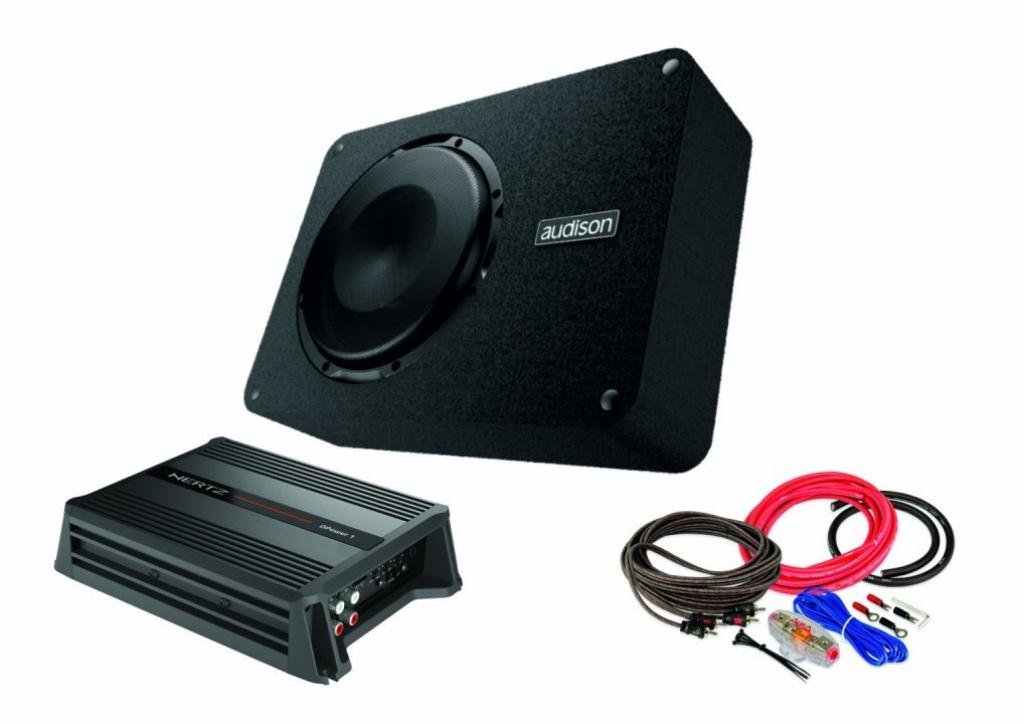 Pachet de Bass Audison APBX 8R + Amplificator Hertz D POWER 1 + Kit de cabluri