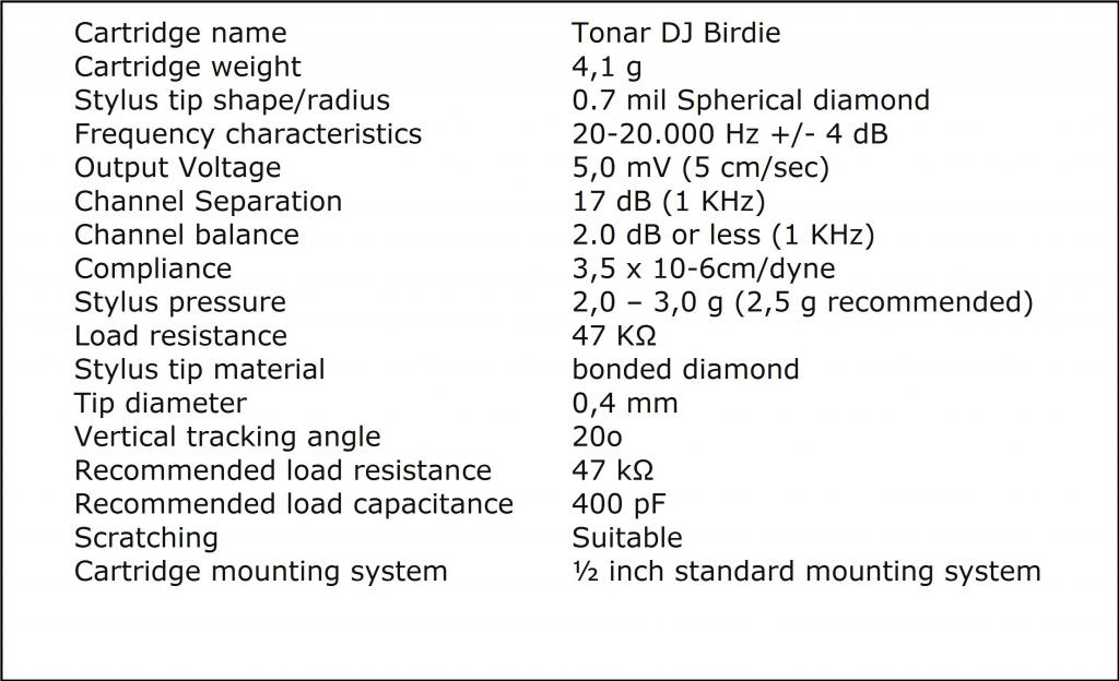 Doza Pick-Up Tonar Birdie DJ disco cartridge