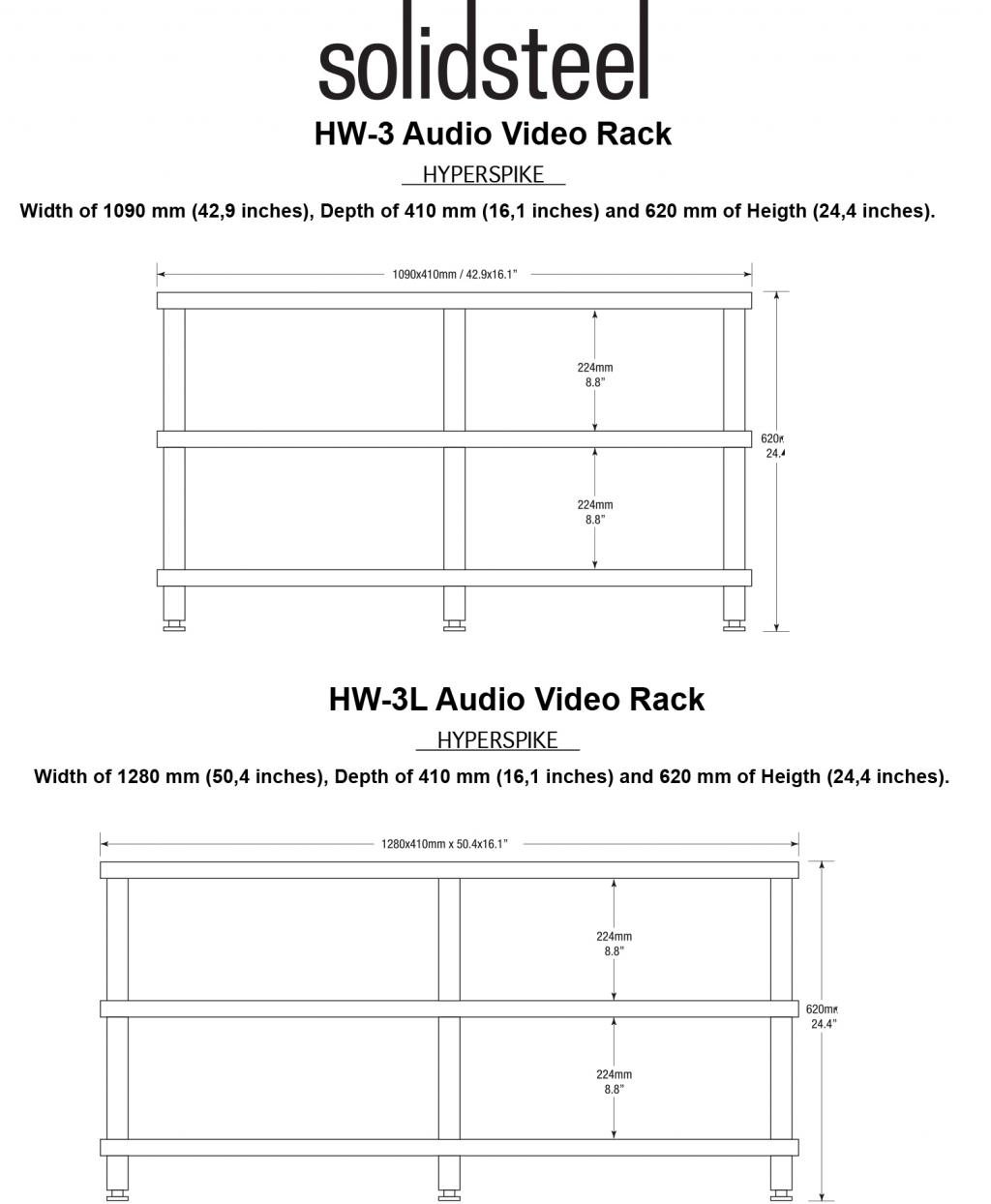 Rack Audio-Video Solidsteel HW-3L Negru Lucios