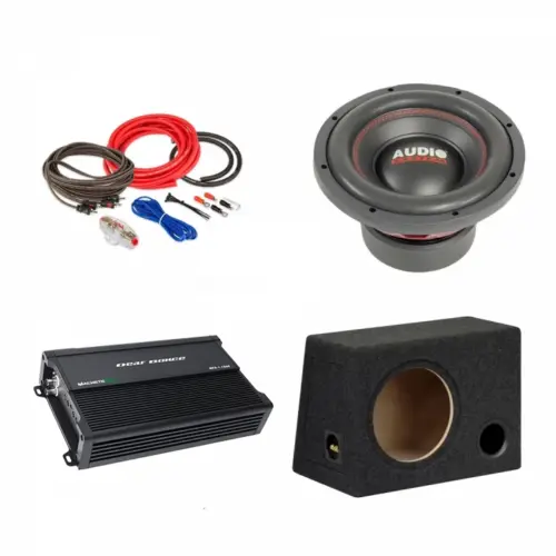 Pachet de Bass Subwoofer auto Audiosystem ASY-10 500W + Amplificator Machete MFA-1.500 + Kit de cabluri