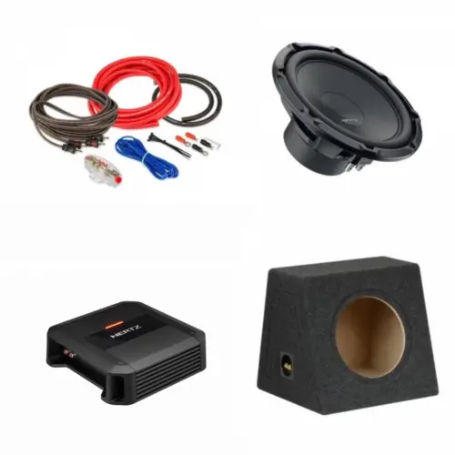 Pachet de Bass Subwoofer auto Hertz Cento CS 300W + Amplificator Dieci Power DP 1.500 + Kit de cabluri