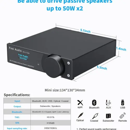 Amplificator Integrat Fosi Audio DA2120A Bluetooth - imagine 2