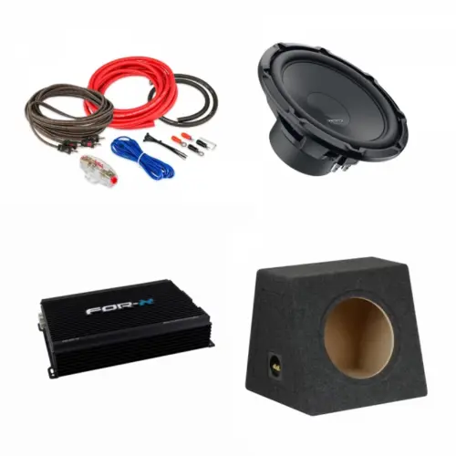 Pachet de Bass Subwoofer auto Hertz Cento CS 350W + Amplificator ForX XAE 600.1D + Kit de cabluri