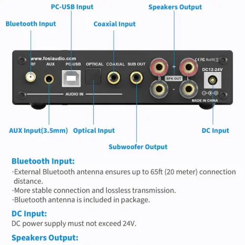 Amplificator Integrat Fosi Audio DA2120A Bluetooth - imagine 3