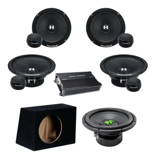 Pachete Boxe Auto Deaf Bounce HM-6E+ cu Subwoofer Deaf Bonce Hannibal ML 12R D4 + MT 15 NEO + MFA 5.1000